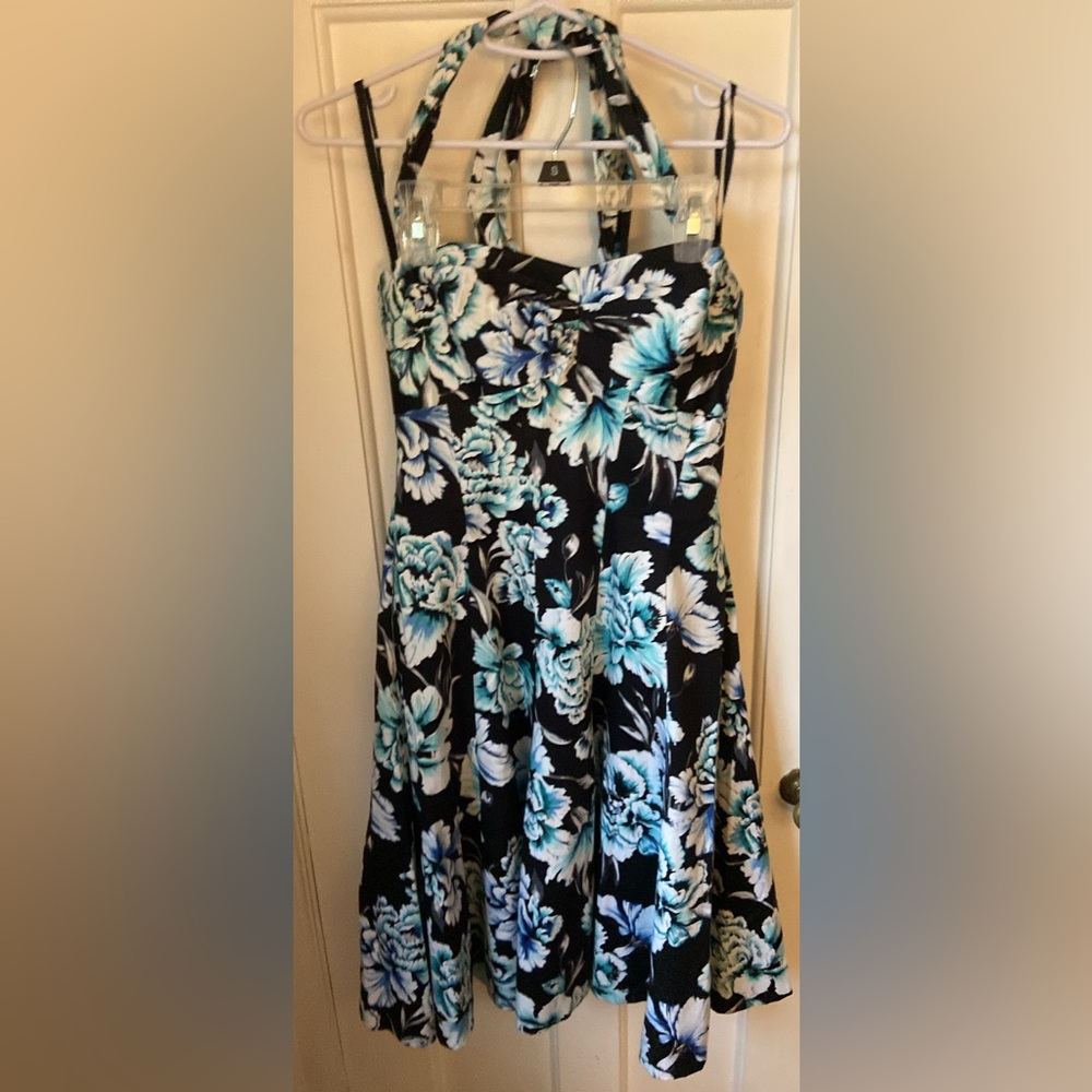 White House Black Market Black and Blue Floral Dress
